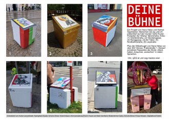 DEINE BÜHNE. Ein Projekt in Zusammenarbeit mit dem Fotografen Helmut Sagmeister unter dem Motto: Menschen wie du und ich, präsentiert im öffentlichen Raum der Wiener Taborstraße.